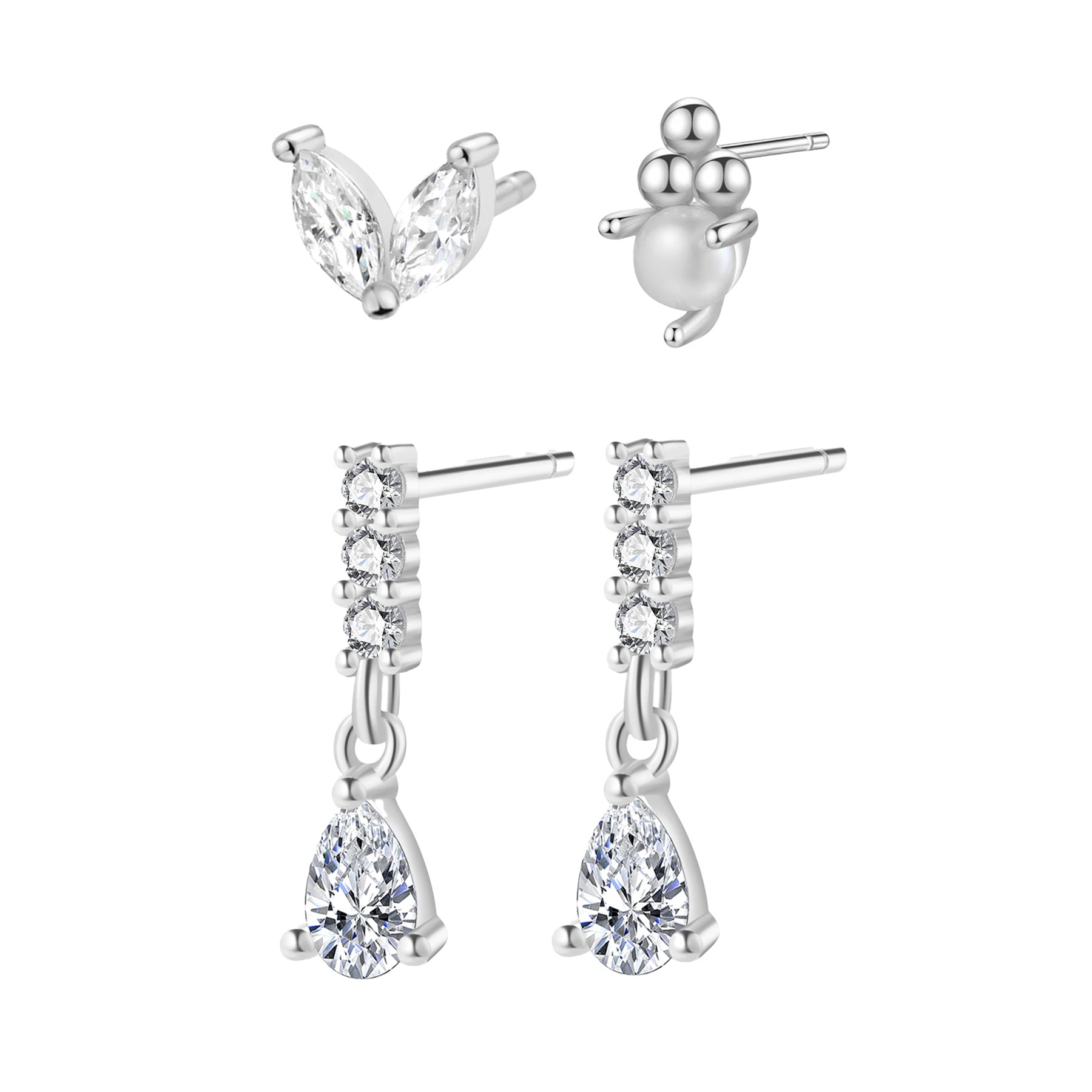 Zirkonia und Perlen Ohrringe Set Sterlingsilber